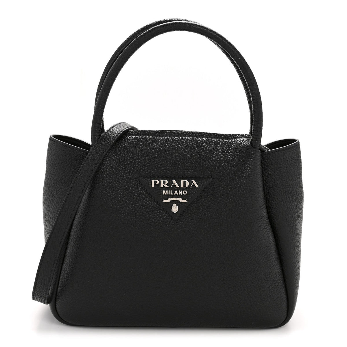 Vitello Daino Soft Small Zippered Top Handle Bag Black