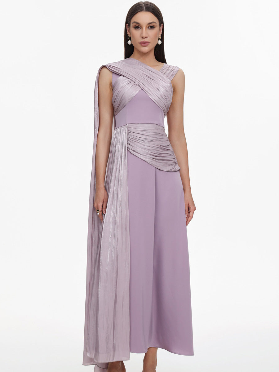 Lydia Elegant Flowy Sleeveless Pleated Drape Maxi Dress