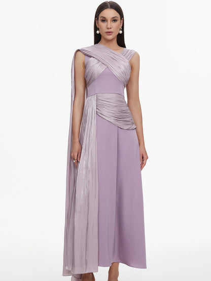 Lydia Elegant Flowy Sleeveless Pleated Drape Maxi Dress