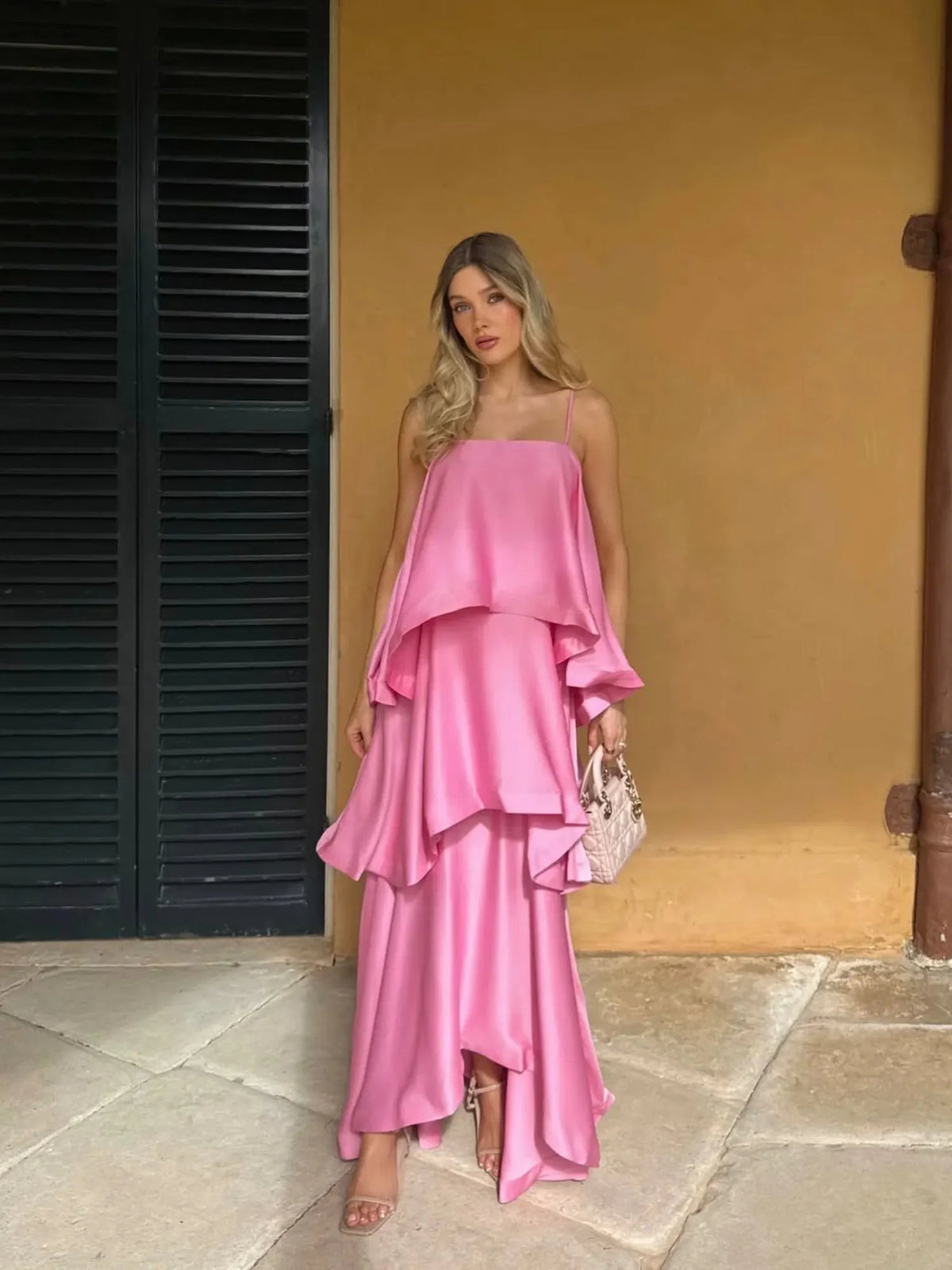 Seraphina Tiered Satin Maxi Dress