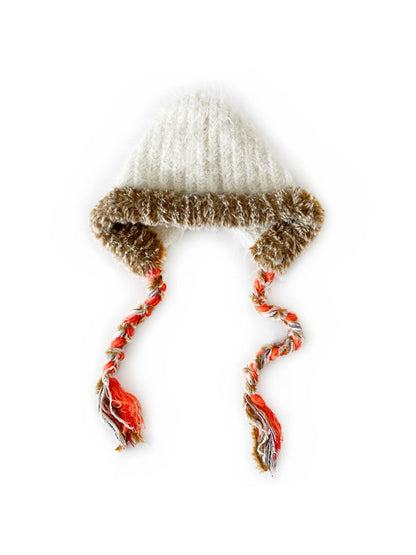 Haila - Winter Color Block Knitted Beanie with Tassel Braids