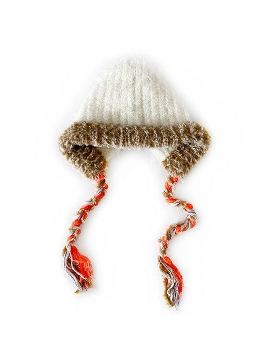Haila - Winter Color Block Knitted Beanie with Tassel Braids
