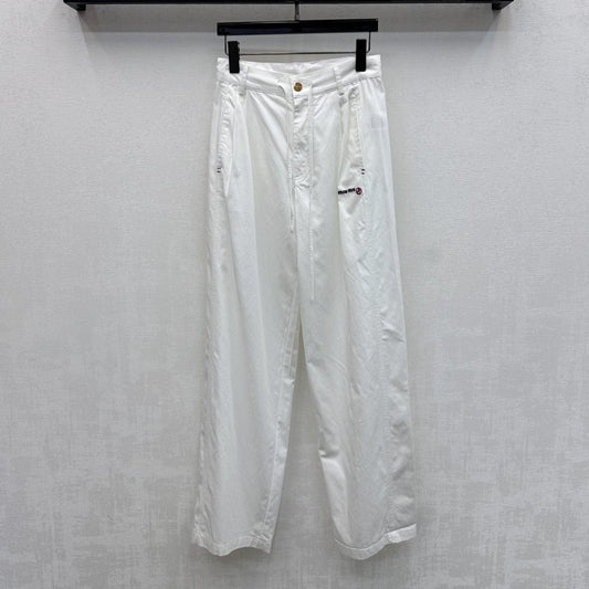 Miu Track Pants White Cotton Tencel Fabric 350246