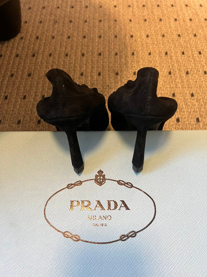 Prada 25ss Black Pointed Toe Low-Cut Heels in Suede 580371