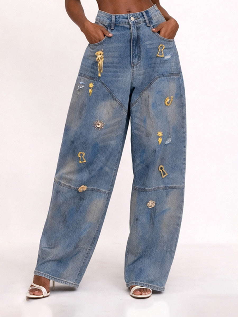 Esmeralda Irregular Metal Button Jeans