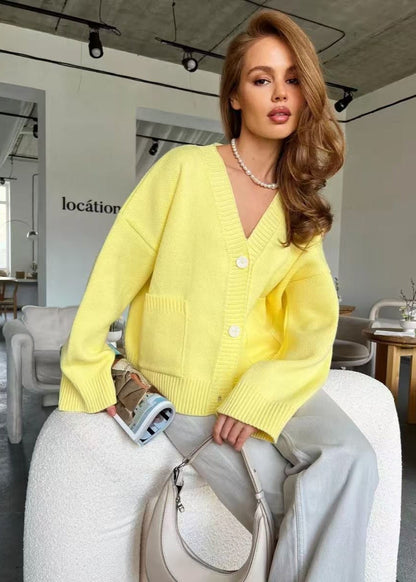 Oversized Knit Cardigan In Bright Yellow