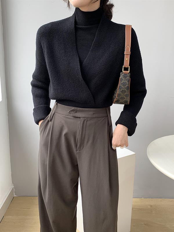 Stylish 6 Colors Knitting V-Neck Asymmetric Sweater