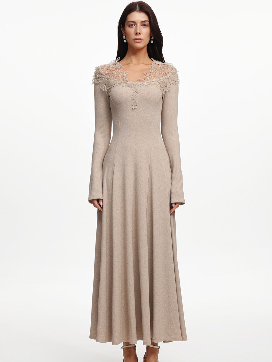 Madeline Vintage Long Sleeve Floral Knit Maxi Dress
