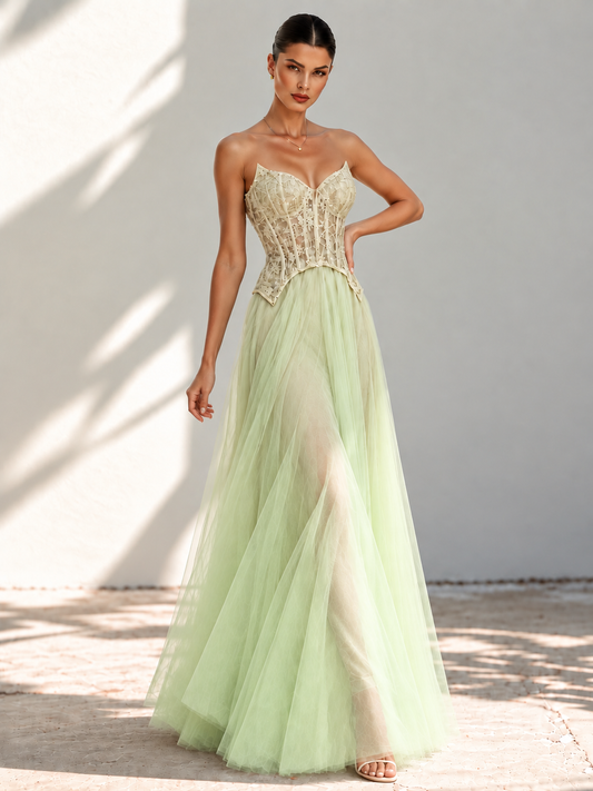 Tessa Chiffon V Neck Sleeveless A-Line Floor-length Gown Dress
