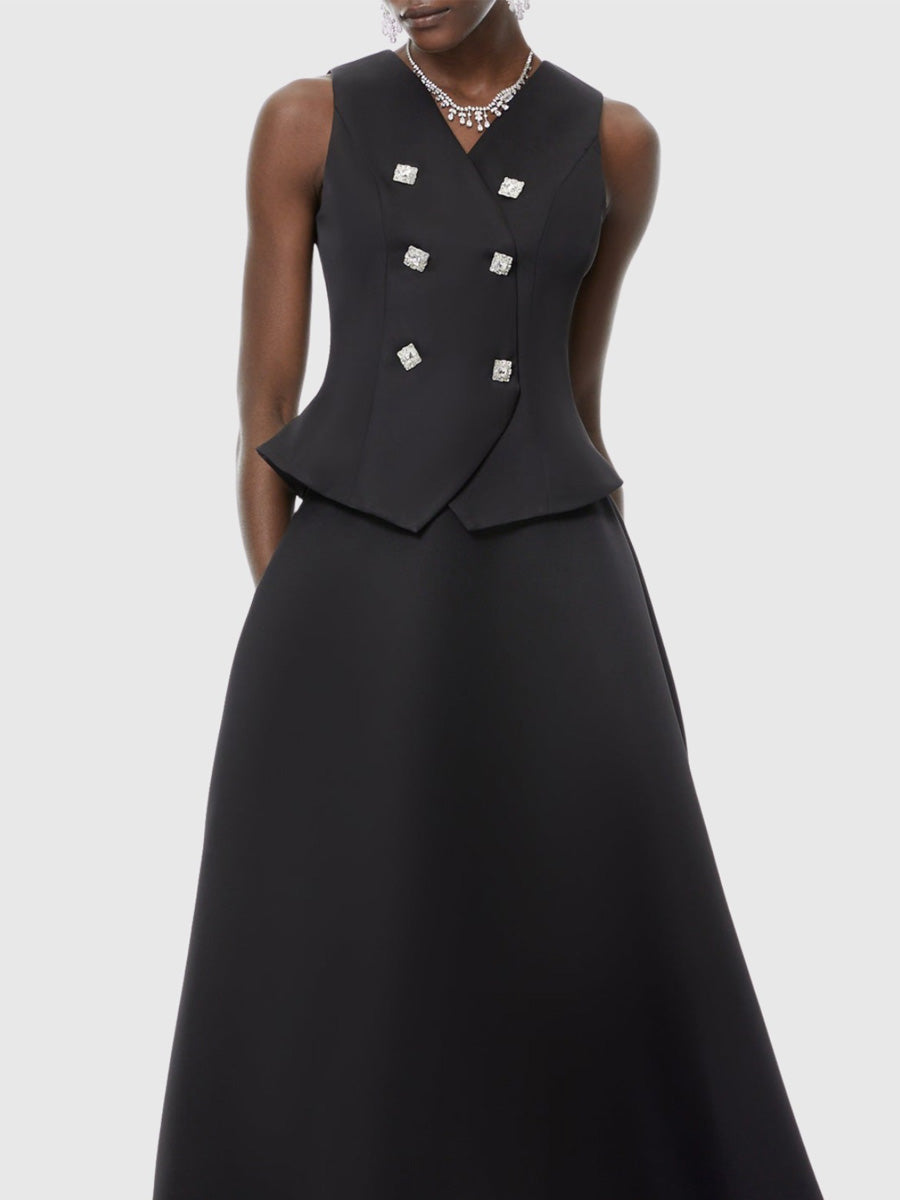 Delphine Crystal Embellished Vest & Midi Skirt Set