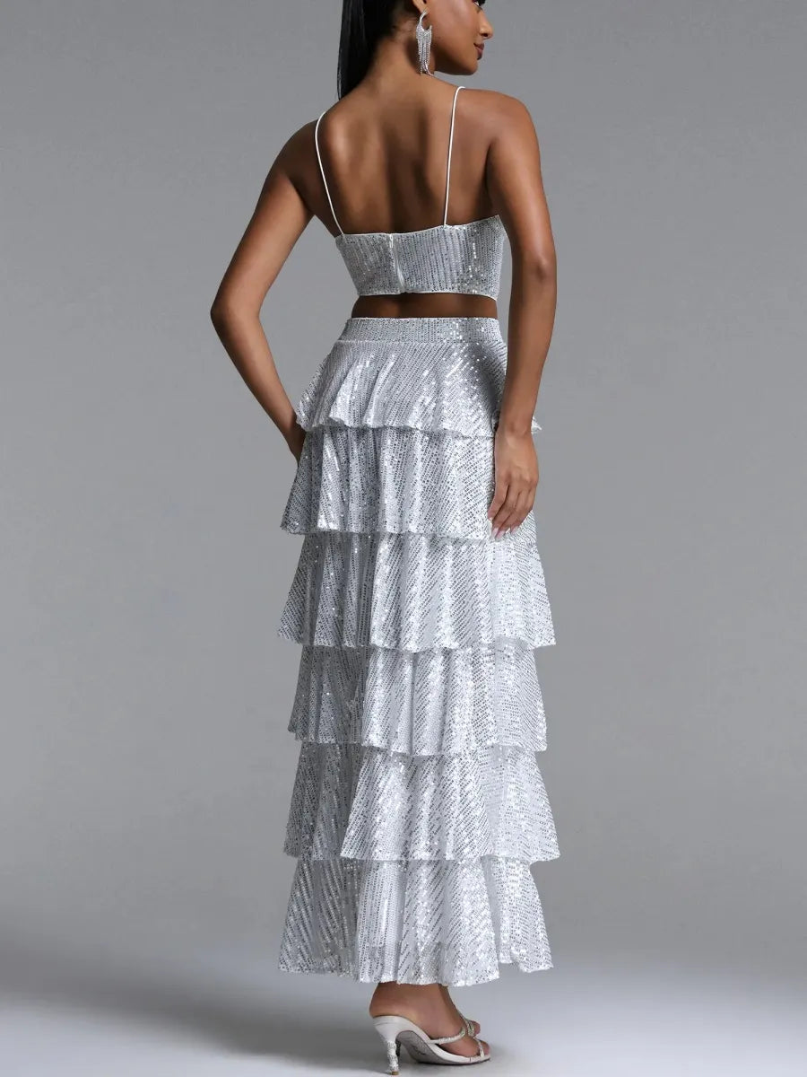 Seraphina Sequin Cami & Tiered Ruffle Maxi Skirt Set