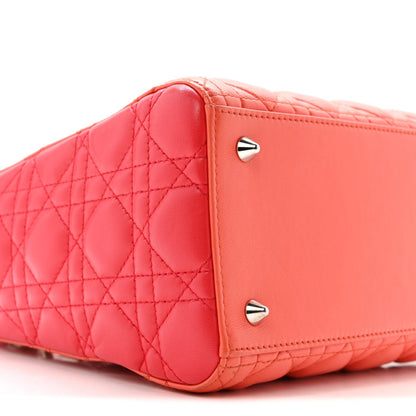 Lambskin Cannage Medium Bi-Color Lady Dior Orange Fuchsia