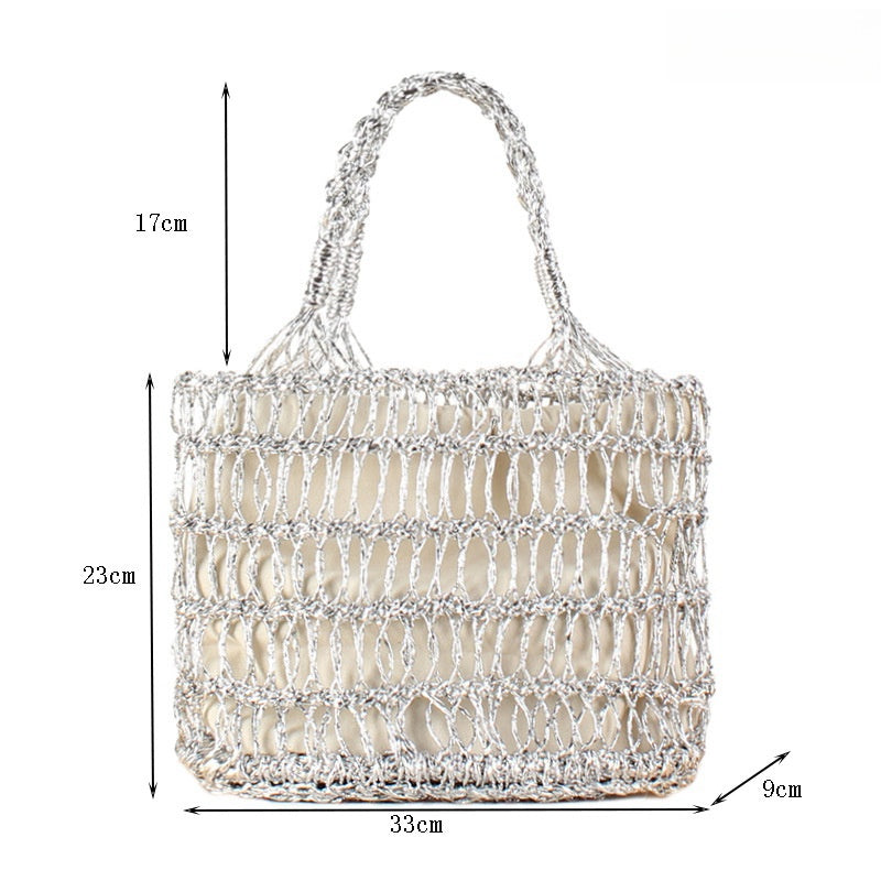 Crochet Market Bag Gold Silver Thread Hollow Woven Bag