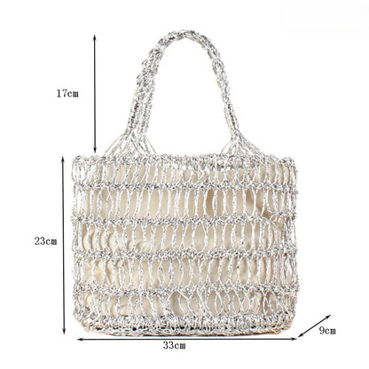 Crochet Market Bag Gold Silver Thread Hollow Woven Bag