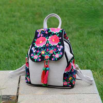 Ethnic Style New Fashion Linen Embroidery Bag Canvas Backpack Fashion Versatile Schoolbag Women'S Small Backpack