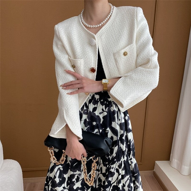 Round Neck Shoulder Padded Small Fragrance Style Jacket