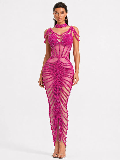 Olivia Rhinestone Cut-Out Maxi Dress