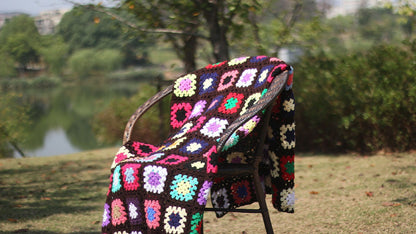 Grandmother'S Block Checkered Handmade Crochet Blanket