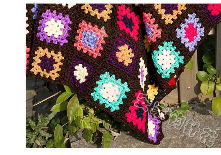 Grandmother'S Block Checkered Handmade Crochet Blanket
