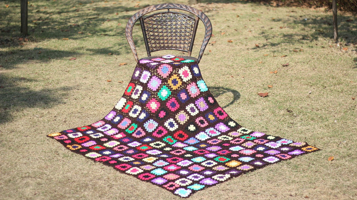 Grandmother'S Block Checkered Handmade Crochet Blanket