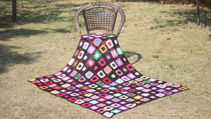 Grandmother'S Block Checkered Handmade Crochet Blanket