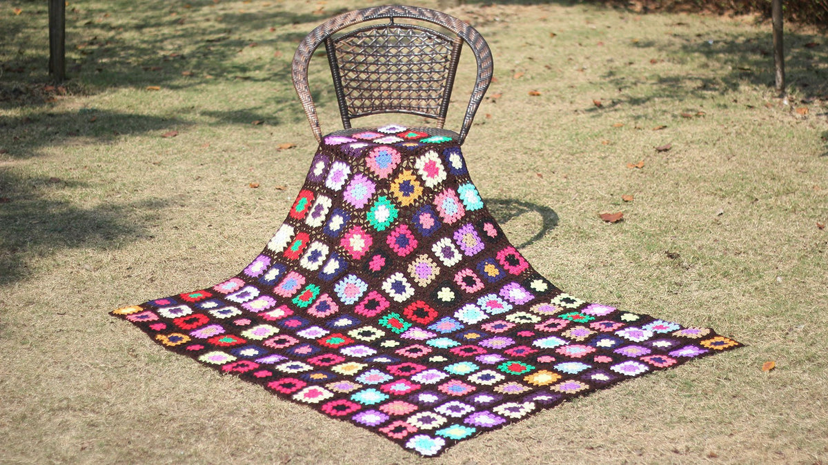 Grandmother'S Block Checkered Handmade Crochet Blanket