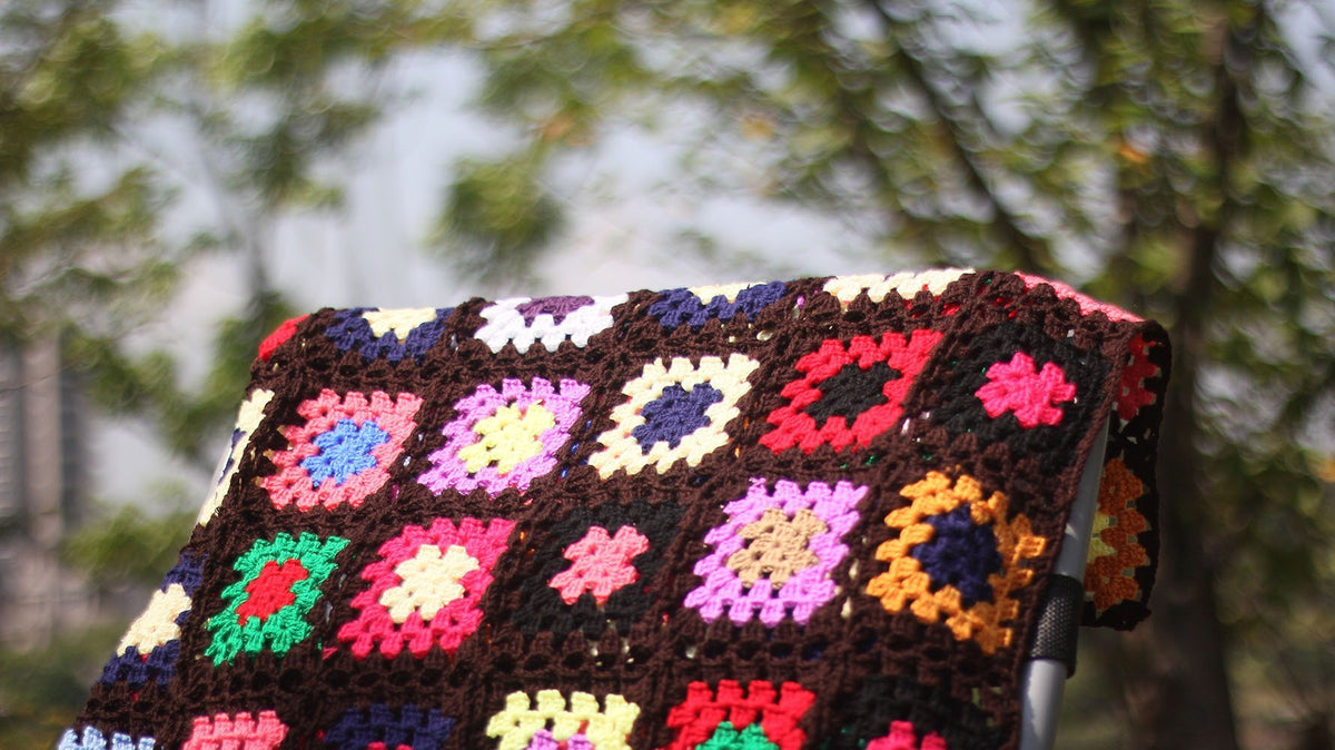 Grandmother'S Block Checkered Handmade Crochet Blanket