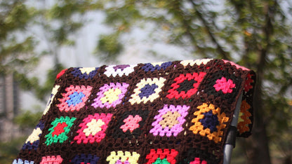 Grandmother'S Block Checkered Handmade Crochet Blanket
