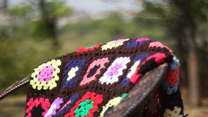 Grandmother'S Block Checkered Handmade Crochet Blanket