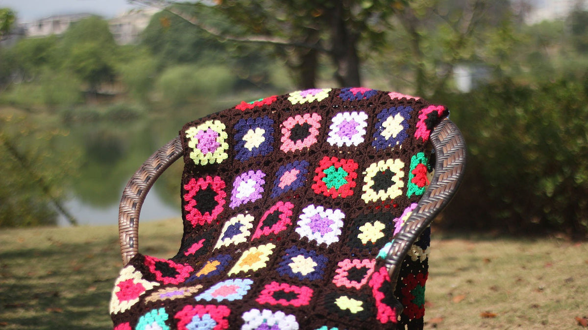 Grandmother'S Block Checkered Handmade Crochet Blanket