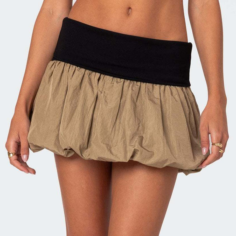 Puffy Color Block Slim Mini Skirt