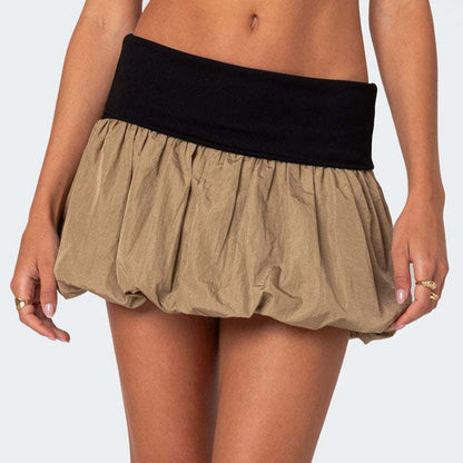 Puffy Color Block Slim Mini Skirt