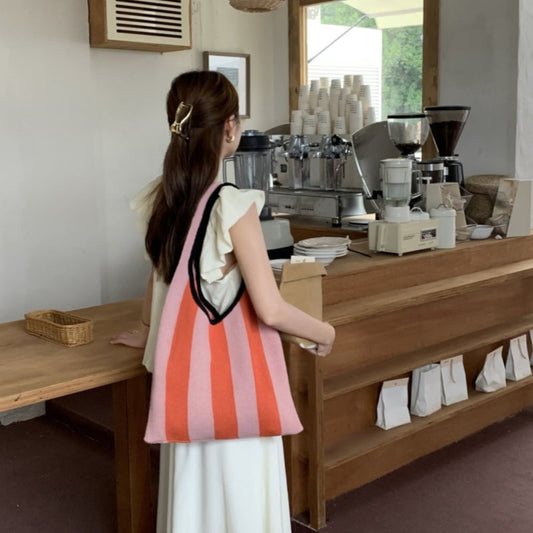 Crochet Tote Bag Niche Striped Shoulder Bag