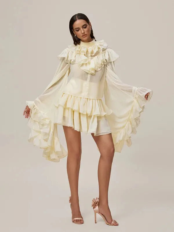 Oracion Bell Sleeve Ruffle Tiered Skirt Set