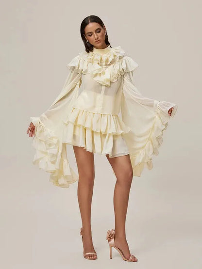 Oracion Bell Sleeve Ruffle Tiered Skirt Set