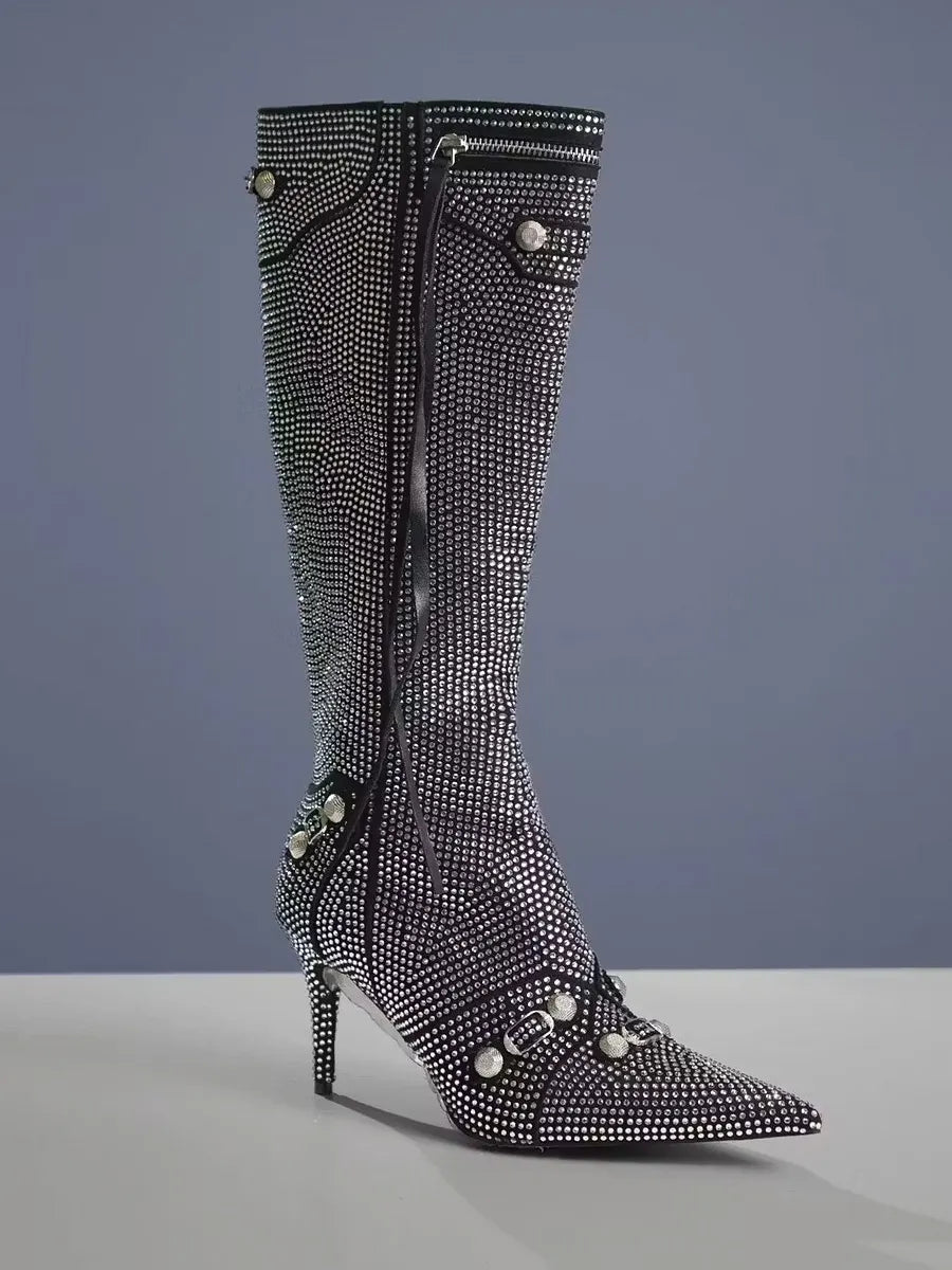 Marisol Rivet Fringe Crystal Boots