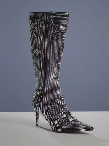 Marisol Rivet Fringe Crystal Boots