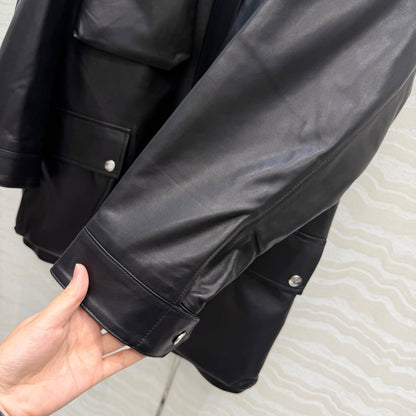 Prada 26S Biker Jacket Long Black Leather Lambskin 341245