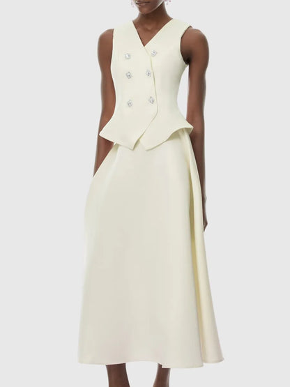 Eileen Crystal Embellished Vest & Midi Skirt Set