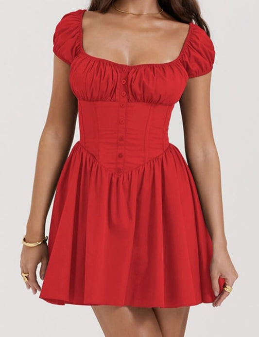 Cute Bubble Sleeves Square Neck Mini Dress
