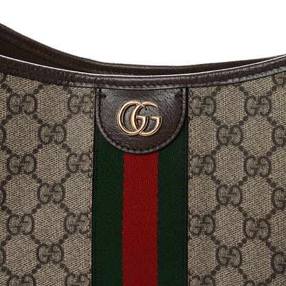 GG Supreme Monogram Textured Dollar Calfskin Web Large Ophidia Bucket Shoulder Bag Beige Ebony New Acero