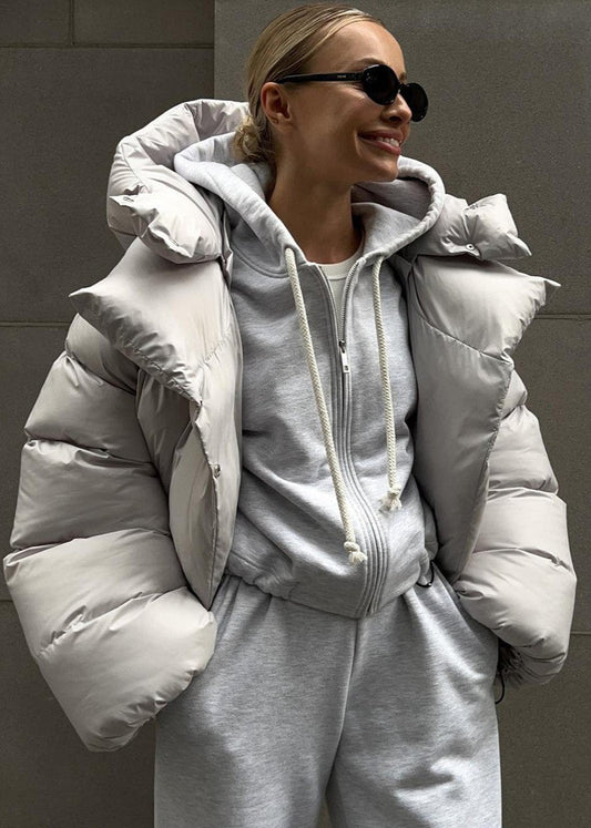 Oversized Cotton Padded Puffer Coat Gray
