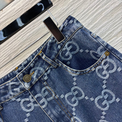 Gucci 2025 Logo Jacquard Straight Jeans Blue Cotton
