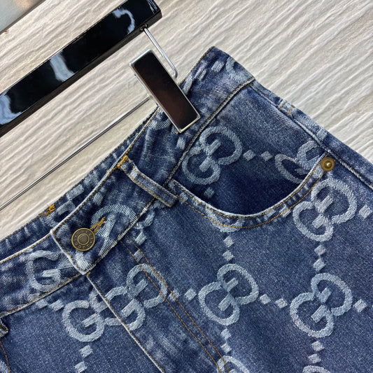 Gucci 2025 Logo Jacquard Straight Jeans Blue Cotton