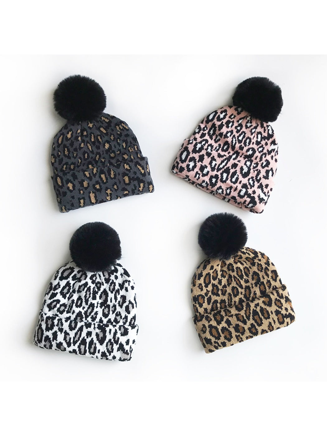 Haila - Leopard Knitted Beanie with Pompom