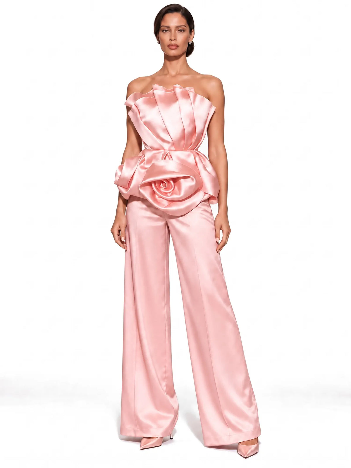 Annabelle Sculptural Pleated Strapless Top In Pink