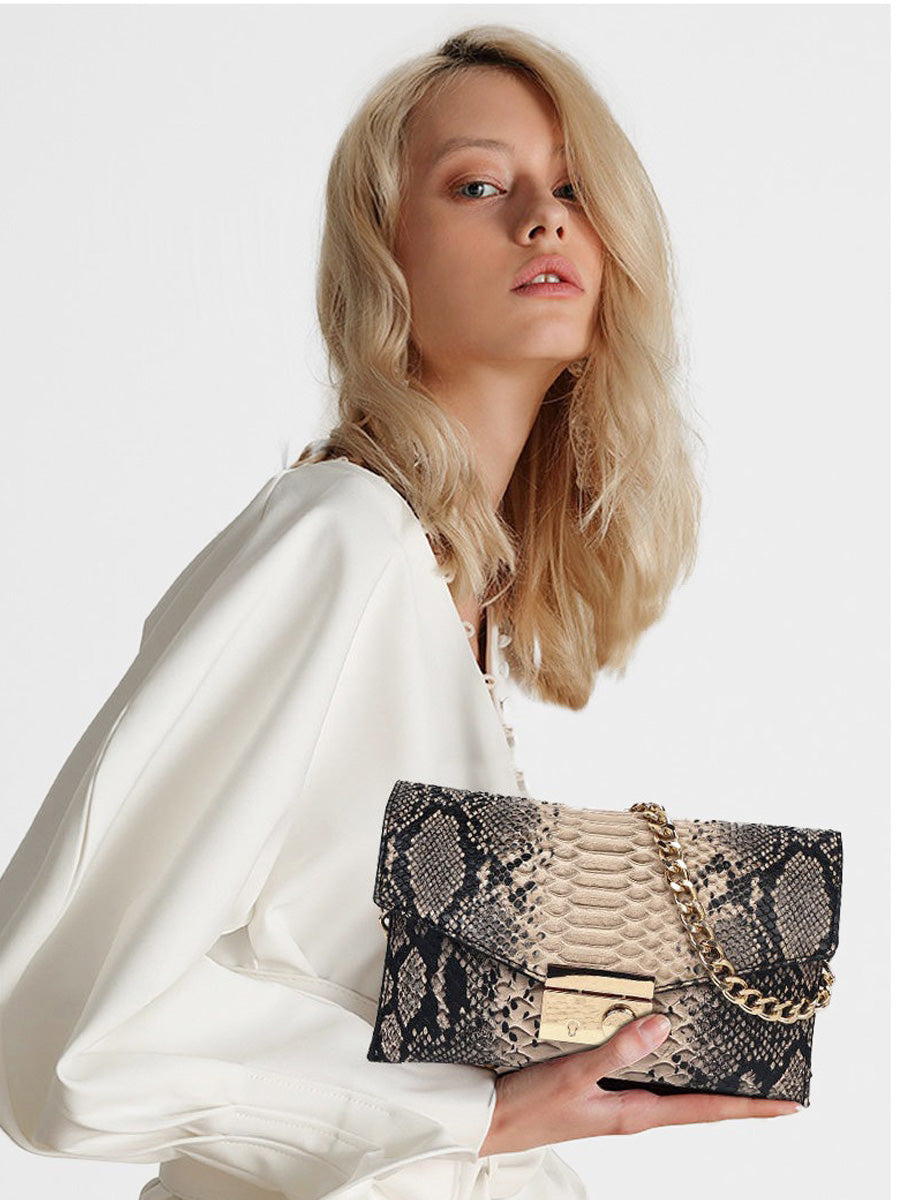 Riley Square Snakeskin-Patterned Leather Bag