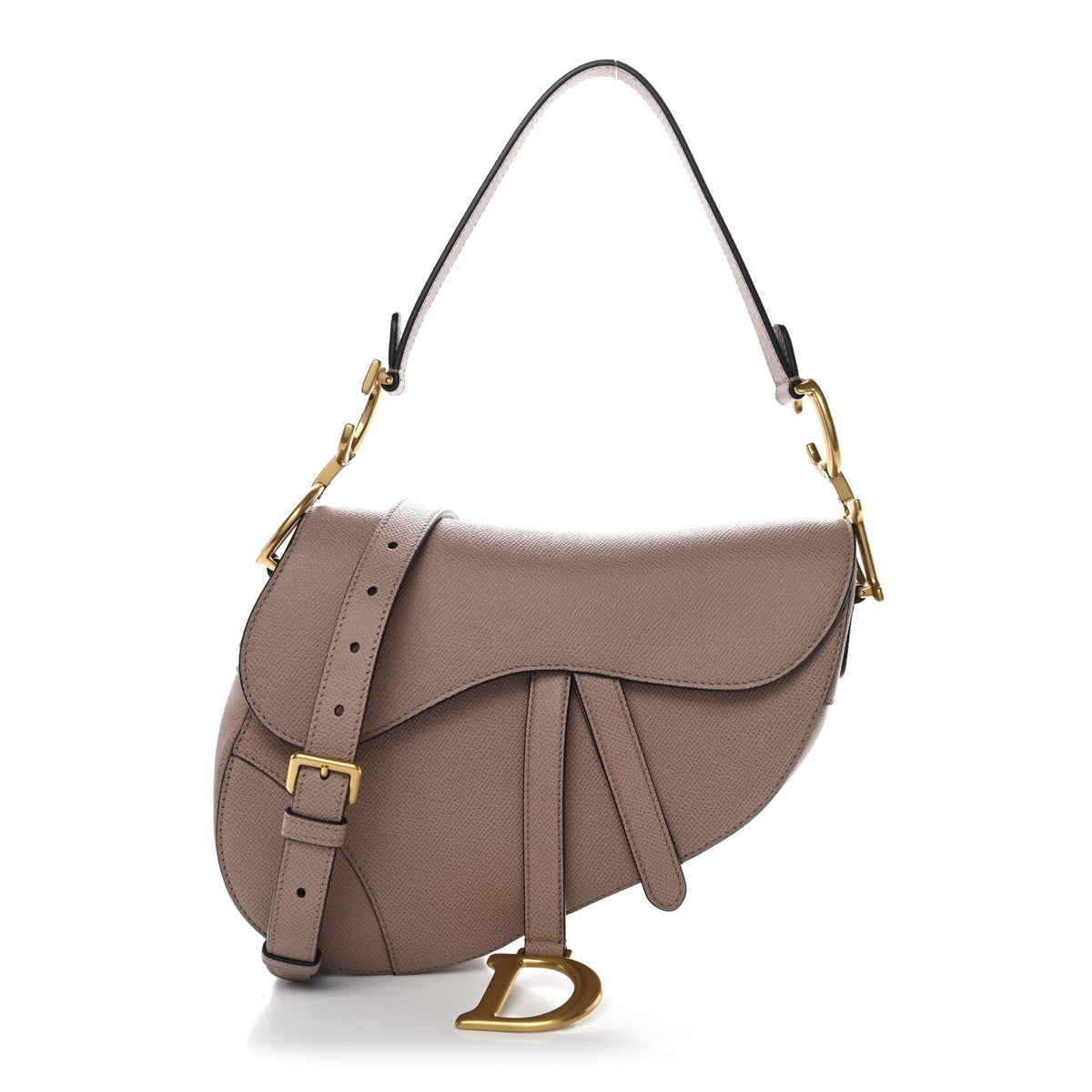 Grained Calfskin Saddle Bag With Strap Blush