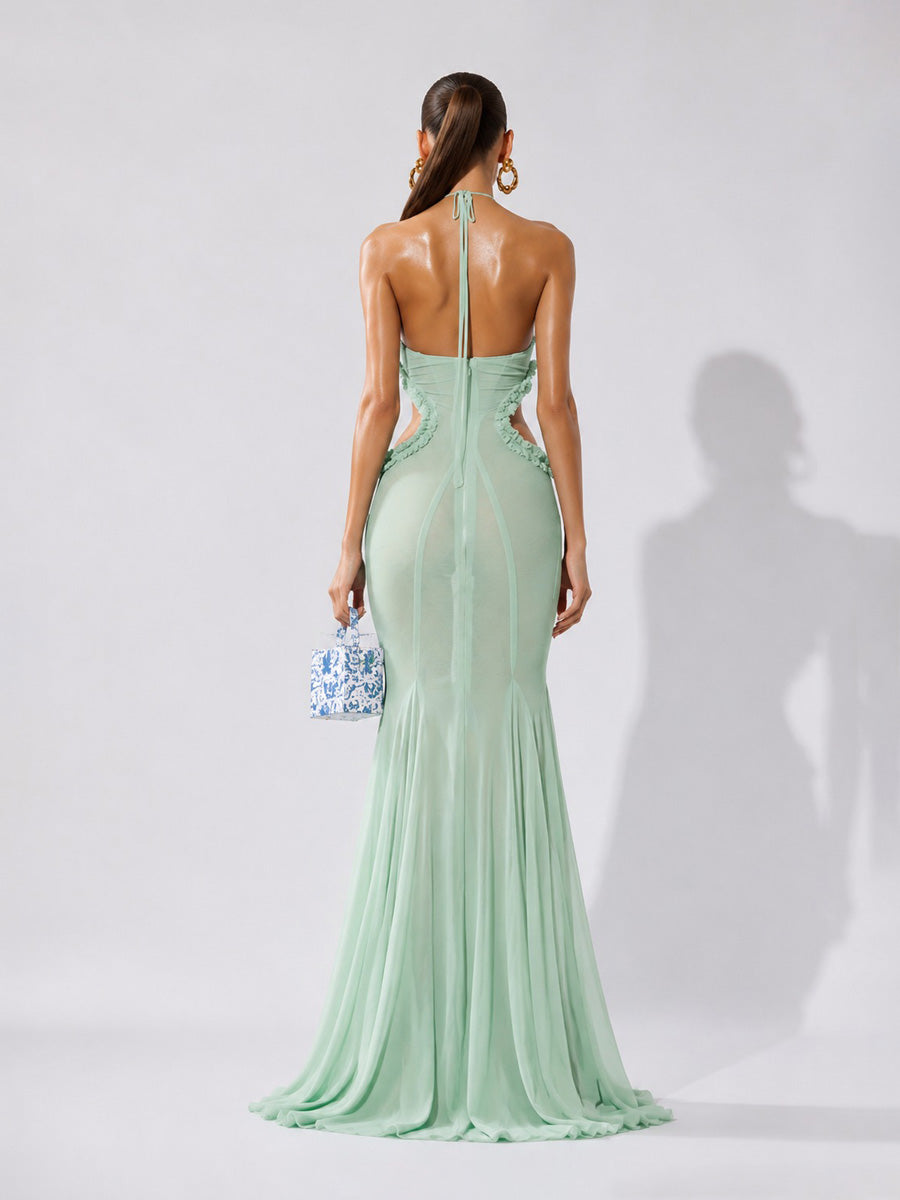 Yasmine Butterfly-Embellished Cut-Out Halter Maxi Dress