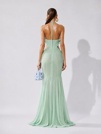 Yasmine Butterfly-Embellished Cut-Out Halter Maxi Dress